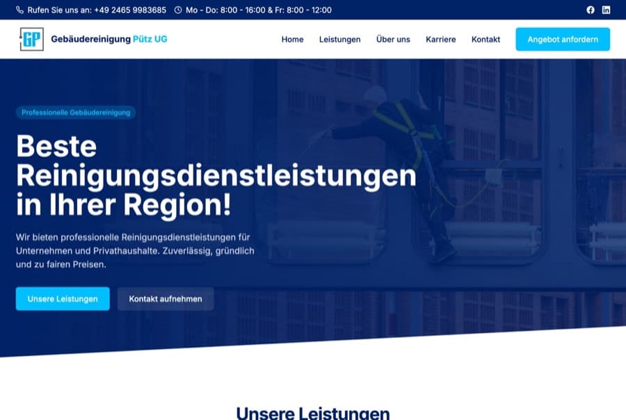 Website der Gebäudereinigung Pütz UG